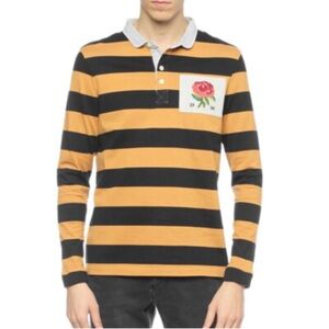 KENT & CURWEN Men's Large England David Beckham Blk/Gold Striped Rose Rugby